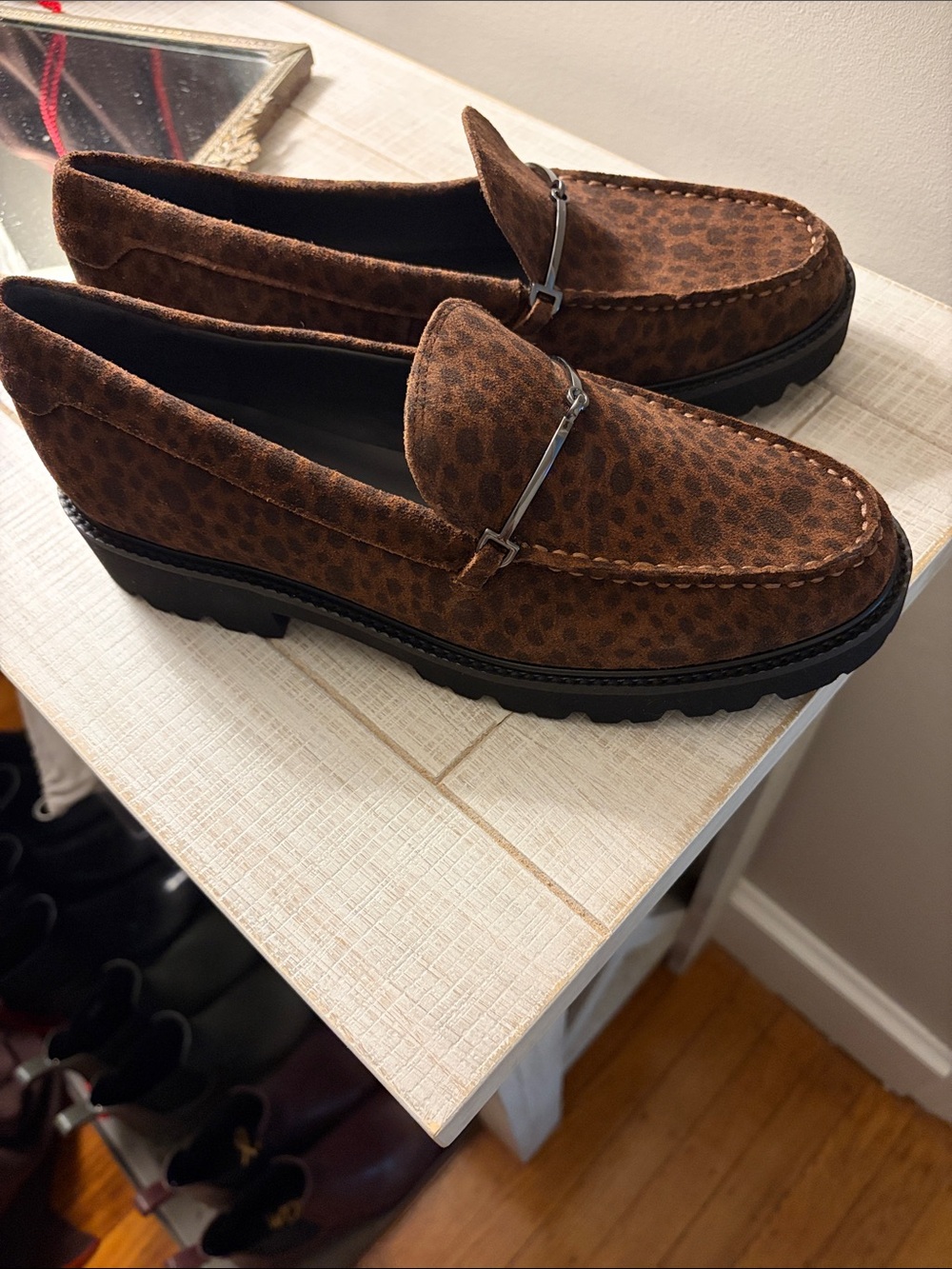 Franco Sarto Brown Suede Leopard-Print Women’s  Loafers